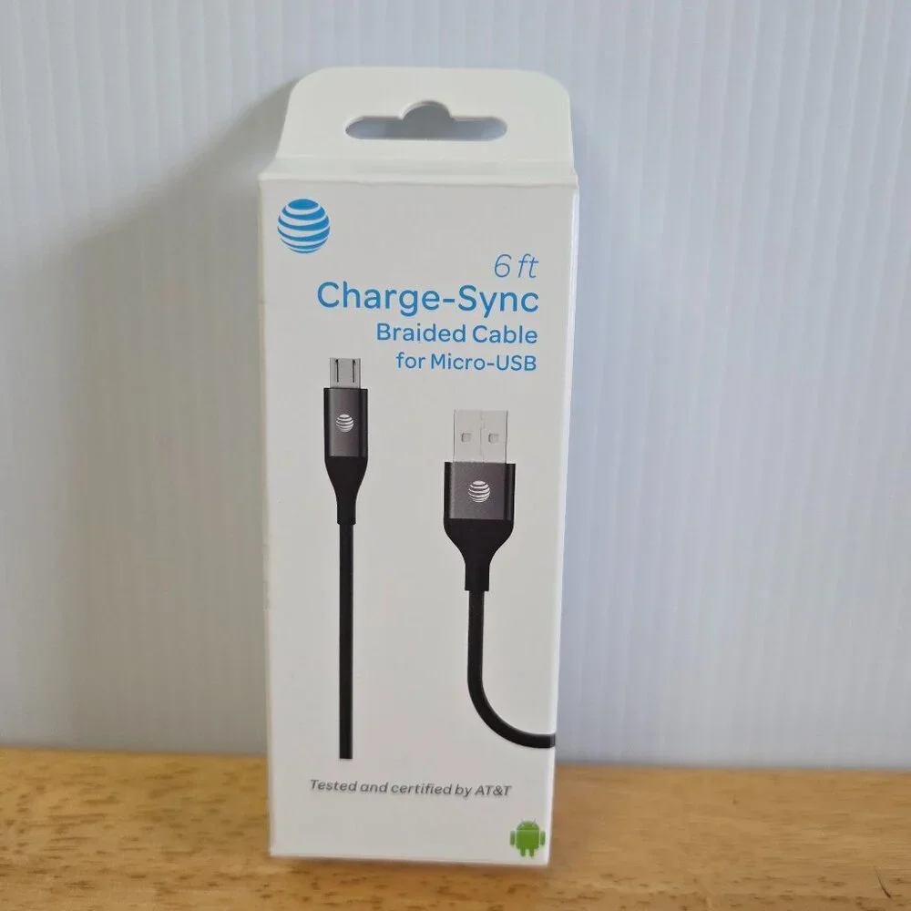 NWOT AT&T Charge-Sync Braided Cable for Micro-USB